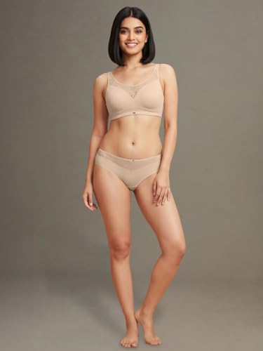Image of SOIE Women's Full Coverage Padded Bra and Mid Rise Brief with Lace Detailing
