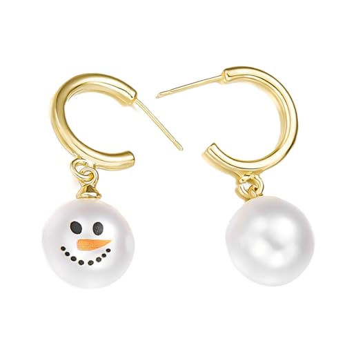 Women's Festival Snowman Hoops Earrings with Snowflake Charm and Crystals