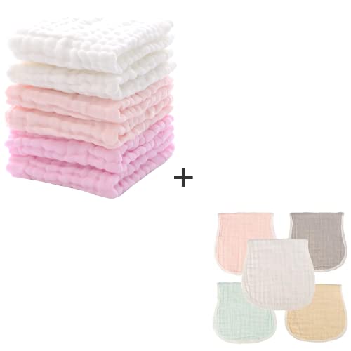 Image of MUKIN 6 Pack Washcloths and 5 Pack Burp Cloths for Newborn