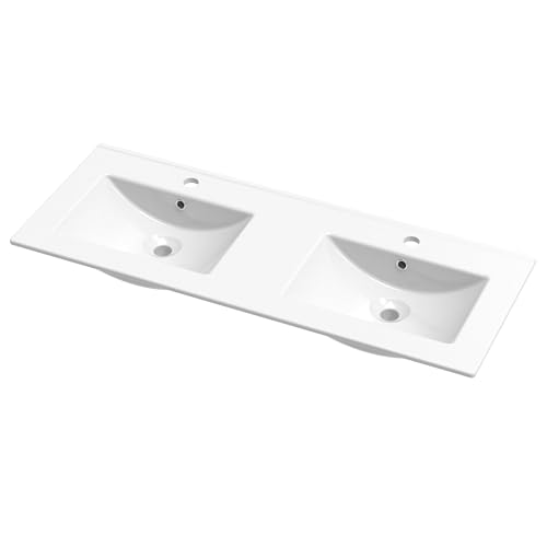 HXBOAUVS Bathroom Sink, Bathroom Counter Top 48' x 18', Rectangular Porcelain Ceramic Vanity Basin with Overflow, Double Sink Basin Vanity Top, Glossy White Glossy White
