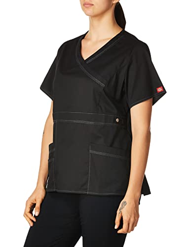 Dickies Gen Flex Women Scrubs Top Mock Wrap 817355, M, Black #TOP1