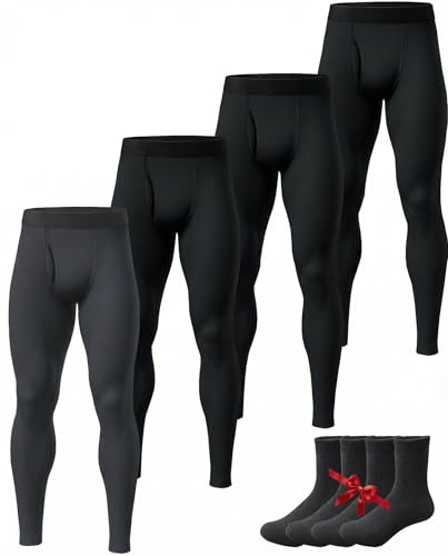 Mens fleece-lined thermal long johns pants