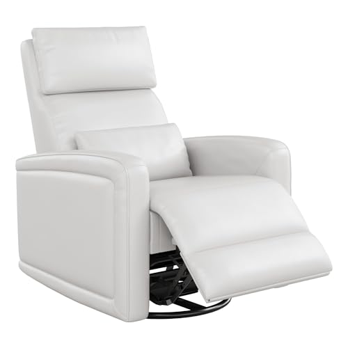 GarveeTech Adult Manual Recliner Chair with 360° Swivel, Faux Leather Reclining Sofa Rock, Adjustable Backrest and Footstool, Concealed Pull Lever, Modern Living Room Armchair, White