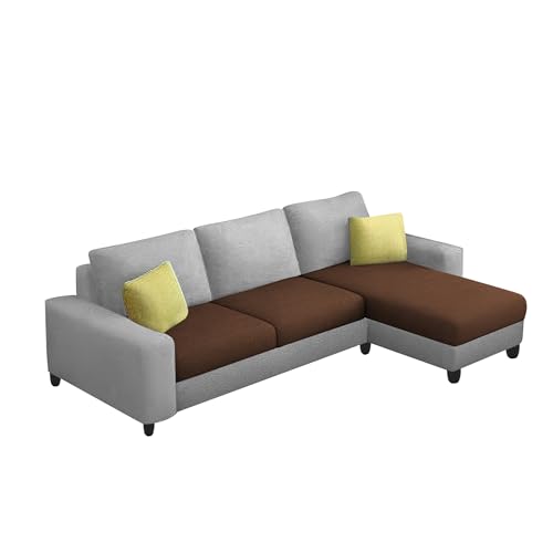 Image of Orland 4 Seater RHS L Shape Sofa Set for Living Room | Color - Brown Grey | Premium Fabric Sofa