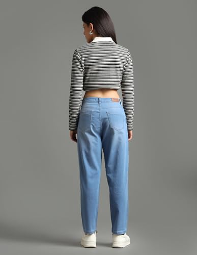 Image of Flying Machine Women's Mom Fit Jeans| Solid | High Rise | Stretchable | Jeans for Woman
