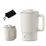 LumenOrbit 電気ケトル 小型 ポータブル 0.8L トラベルケトル 600W 急速沸騰 二重断熱 やけど防止 空焚き防止 漏れない 携帯便利 マットホワイト LOK-01A