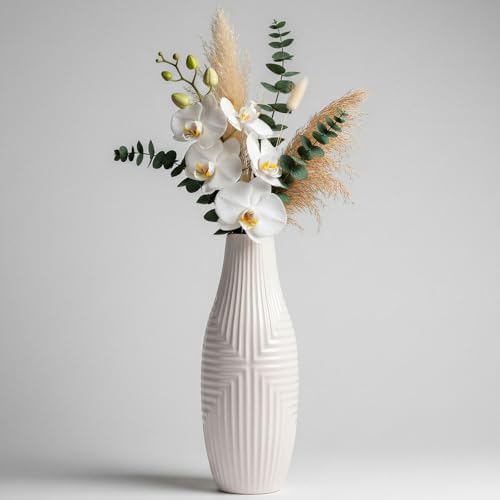 hjn Hand-Glazed White Ceramic Vase - 13.8" H Modern Decorative Ce...