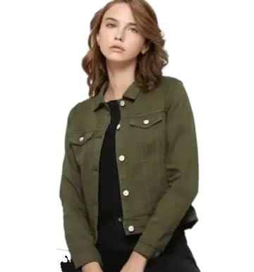 THE SEREIN's Women’s Full Sleeve Solid Bottle Green Denim Jacket for All Seasons SRN_Dnm_Jckt_BGreen_12