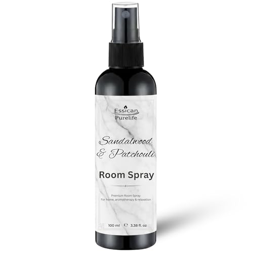 Essican Purelife Room Spray Air Freshener Spray for Home, Sandalwood & Patchouli, 100ml Home Fragrance Luxury Bathroom Air Freshener Sprays Odour Neutraliser, Mist Office & Room Fragrance Sprays