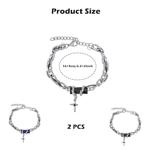 Image of 2 PCS Gothic Chain Bracelet for Men, Stylish Double Chain Punk Bracelet for Men, Alloy Men Bracelet for Gifts, Fashion Jewellery for Diwali, Christmas, Birthday