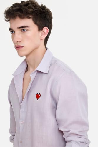 Image of SNITCH Men Casual Shirt | Regular Fit Full Sleeve Point Collar Solid Design with Embroidered Heart | 100% Lyocell & Breathable Fabric for Smart Casual Wear
