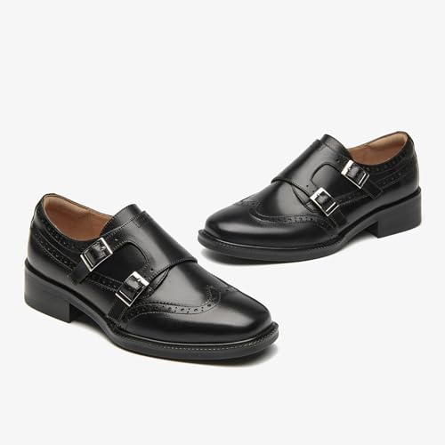 Image of BEAU TODAY Women Monk Strap Loafers Cap Toe Business Causal Loafer Shoes