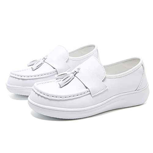 TDHLW Women's Lightweight Nursing Shoes Slip On Comfortable Work Shoes Women's Healthcare Professional Shoe Breathable, Anti-Slip, Shock Absorbing,White,40
