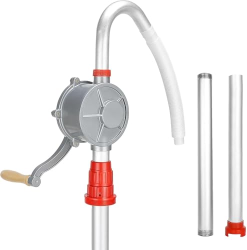 Pompe à carburant rotative manuelle 120cm - Transfert diesel/essence/huile - Alliage aluminium/laiton - 200L/min - 5m de hauteur - Pour fûts & bidons