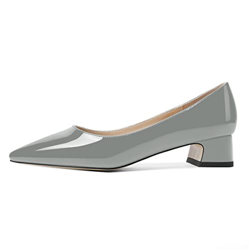 ROSERWISH Womens Patent Casual Work Comfortable Pointed Toe Slip On Chunky Low Heel Pumps Dress Shoes 1.5 Inch2