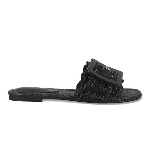 Image of ZJGZF Raffia Sandals for Women Buckle Straw flats Woven Braided Rattan Slides Summer Beach Sandals Comfort Cute Shoes