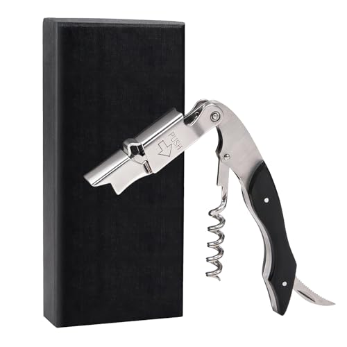Wine Opener, Wine key, Corkscrew, Wine Bottle Opener w/Foil Cutter and Cap Remover for Servers, Bartenders, Waiters, Sommelier, Wine lover (Ebony, Standard)
