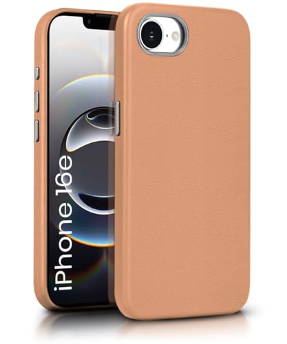 Image of WOW IMAGINE Back Cover for iPhone 16e | iPhone 17e | Shockproof Tough Leather Texture Hard Mobile Case | Ultra Slim Non-Slip Grip | Inner Velvet Fabric | Metal Camera Ring - Tan Brown