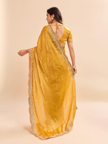 Image of Embellished Embroidered Pure Chiffon Heavy Work Saree