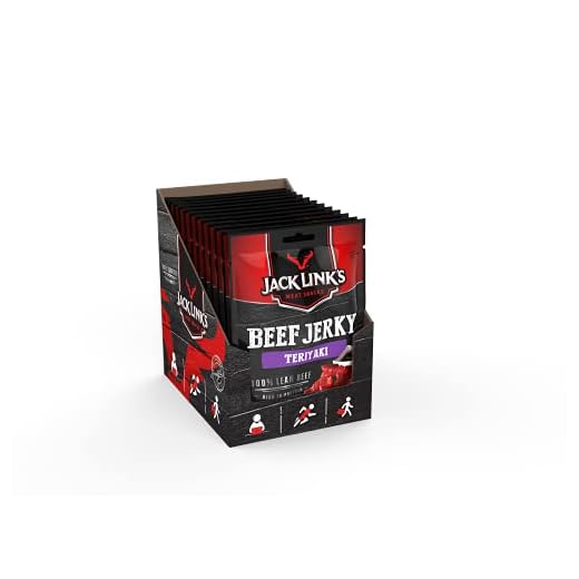 Jack Vänster Beef Jerky Teriyaki – förpackning med 12 (12 x 25 g) – proteinrikt torrkött från nötkött – torkat hög protein torrkött