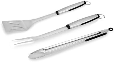 Kenmore 3-Pc BBQ Grill Tool Set, Stainless Steel Grilling Tools for Outdoor Gas Grill, Includes Tongs, Fork, and Spatula, Essential BBQ Grill Tools for Gas Propane Grill and Outdoor Grilling