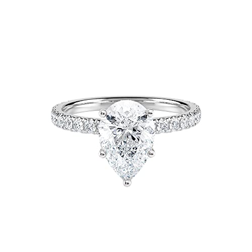 Diamond Wish IGI Certified 1 to 2 1/5 Carat Pear Cut Lab Grown Diamond Ribbon Halo Engagement Ring for Women in 14k Gold with Side Stones (I-J, VS-SI, cttw) Wedding Promise Ring Size 4 to 92