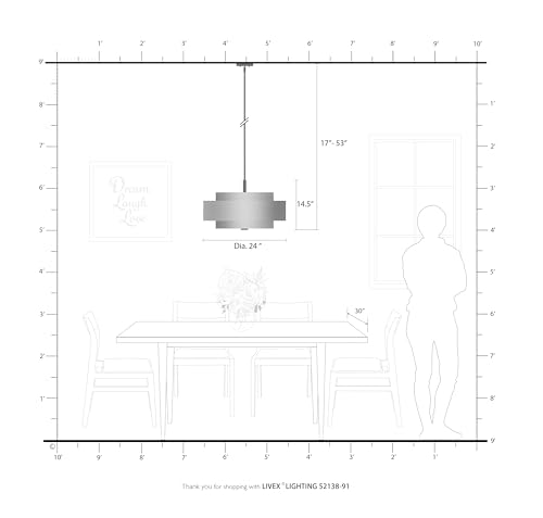 Image of Livex Lighting 52138-91 Meridian 5-Light Pendant, Brushed Nickel | Fabric shade design