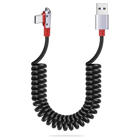 aceyoon USB C Cable Type C, USB C Cable Angled 5A Charging Cable USB C Cable Car Short Compatible with Galaxy S21 S20/Huawei and more, Can be extended from 0.3m to 1m (Black) Cover