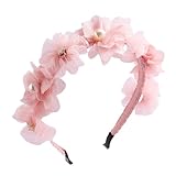 HIFANMM Flower Headband Spring Summer Hair Accessories for Women Girls, Pink Rose Flowers Hair Bands Pearls Elegant Decoration Headdress Party Wedding Supplies Non Slip Head Band 1 Pcs