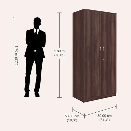Image of Interio by Godrej Wardrobe EWA 2-Door Engineered Wood Wardrobe for Clothes (Brown), 1-Year Warranty, 2 Shelves, 1 Drawer