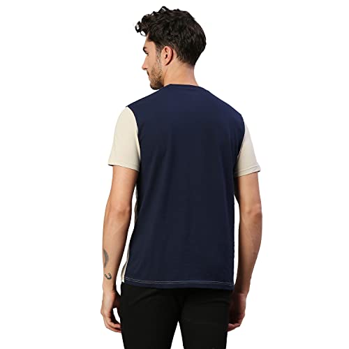 Image of Dennis Lingo Men's Pure Cotton Color Block Half Sleeves Crew Neck T-Shirt