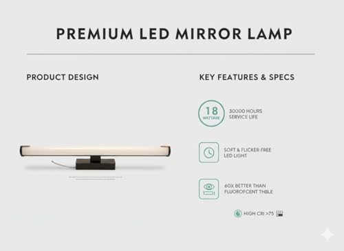 Image of Rosegold | Black Body | Dressing Table |Rose Chrome Finish | Bathroom Mirror | Vanity | Picture | Cabinet | Adjustable | Wall Mounted Light. 2 Year Warranty. (Black crome, 18w)