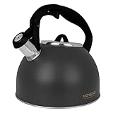 Flötenkessel 2,5 Liter mit Farbwahl Pfeifkessel Edelstahl farblich lackiert Wasserkessel Induktion Teekessel Wasserkocher Teekanne (Grau)