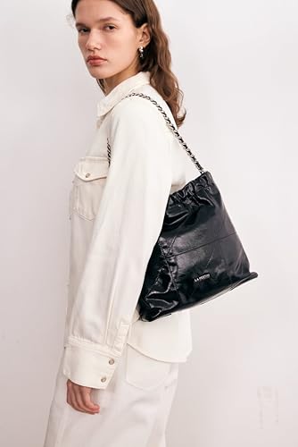 Image of LA FESTIN Genuine Leather Chain Hobo Bag for Women Trendy Crossbody Purse | Split Leather, Chain Strap, Adjustable Strap, Drawstring Closure, Large Capacity, Daily use