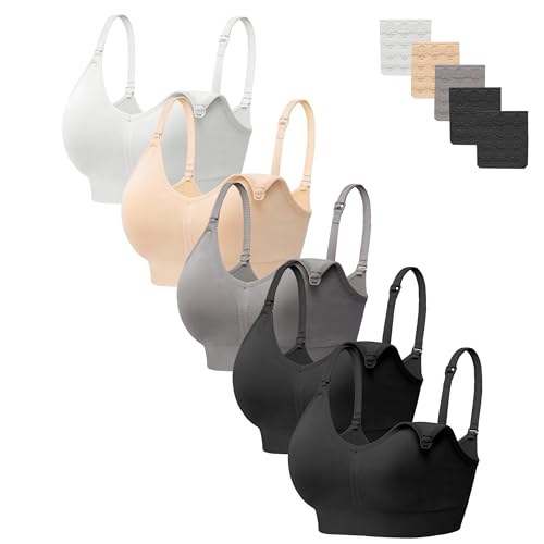 Image of HBselect Women Maternity Bras 5 Pack Nursing Bras for Breastfeeding Seamless Pregnancy Sleep Bralette with Extra Extenders