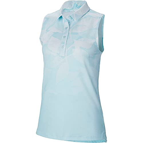 Nike Women's Sleeveless Polo Shirt Polyester/Spandex Blend Dri-Fit Sleeveless Print Golf Polo Blue (Medium)