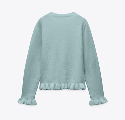 Women Crewneck Button Up Cropped Cardigan Sweaters Y2k Frilly Ruffle Knit Open Front Long Sleeve Knitwear Shirts2