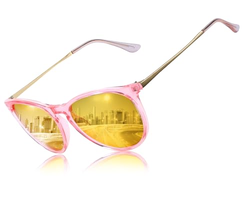 Image of TJUTR Women's Night-Vision Glasses for Driving, Polarized Yellow Lens | Reduce Glare, Nighttime Driving, Rainy Weather, Foggy Conditions, UV Protection