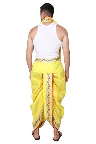 Image of Rameshwaram Fabrics Readymade Dhoti for Men, Velcro Style Stitched Mens Silk Dhoti Pant with Stole Set
