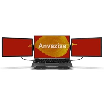 Anvazise Monitor portátil triplo, 11.6''/14.1'' FHD IPS extensor de monitor duplo Laptop Screen Extender Travel Monitor para Laptop Phone,Plug And Play (Com suporte traseiro, 14.1+14.1inch)