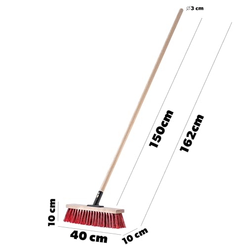 KADAX Straßenbesen mit langem Stiel aus Holz und Nylon, Kehrbesen mit Metallstielhalterung, breiter Industriebesen, komfortabler Saalbesen, Sand, Verschiedene Großen (40cm Rot) – Bild 3