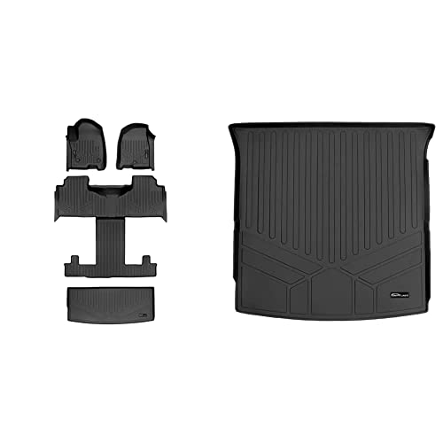 Smartliner 3 Rows & Cargo Liner Set & Custom Fit Black Cargo Liner Behind The 2Nd Row Seats Compatible With 2021-2023 Chevrolet Tahoe/Gmc Yukon #TOP24