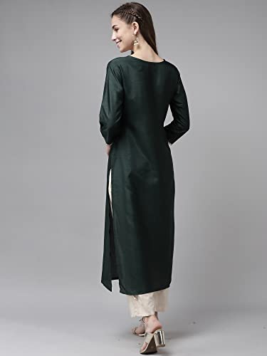 Image of INDO ERA Women's Yoke Design Polyester Calf Length Straight Kurta(KT9GN3646)