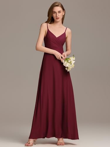 Image of Ever-Pretty Women's Sexy Side Slit V Neck Spaghetti Straps Chiffon A Line Bridesmaid Dress 0128B-PH