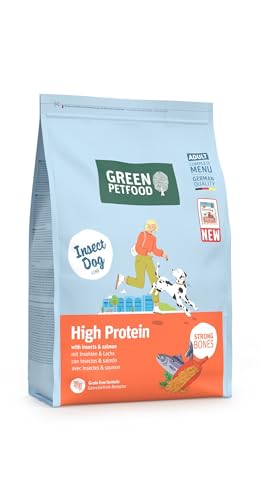 Green Petfood InsectDog High Protein mit Insekten & Lachs (1 x 3 kg) | Adult | Premium Trockenfutter für ausgewachsene aktive Hunde | mit roten Linsen | kleine Krokette | getreidefrei | 1er Pack