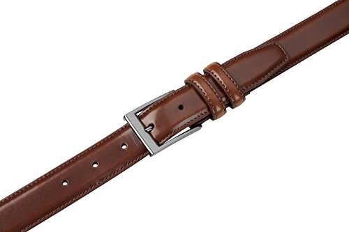 Sportoli Men's Classic Stitched Genuine Leather Uniform Dress Buckle Belt - Amber - Size 54 (Waist 52)4
