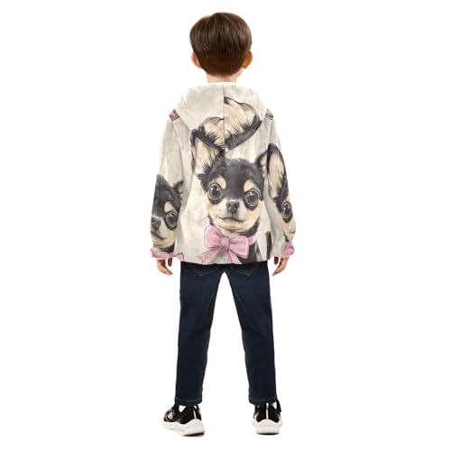 Cute Chihuahuas with Bows Girls Fleece Jacket Girls Fall Jacket Girls Zip Up Hoodie Girls Sherpa Jacket 2-10T4
