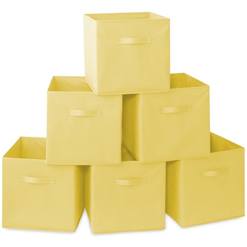 Casafield Set of 6 Collapsible Fabric Cube Storage Bins, Yellow - 13" Foldable Cloth Baskets for Shelves, Cubby Organizers & More