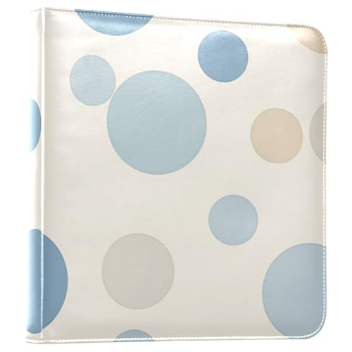 JIPONI Plain Blue Bobby Round Large Photo Album, DIY Leather Cover Scrapbook Albums for 4x6 5x7 6x8 Pictures, Self Adhesive Memory Book for Wedding, Baby, Family