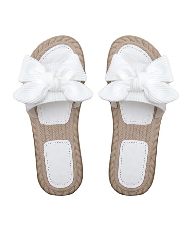 Image of GORGLITTER Women's Bow Flat Sandals Open Toe Slip On Slide Slipper Shoes | Sandals Women Comfortable, Dressy Sandal Women, Y2k Shoes, Dress Slippers for Women, Flats